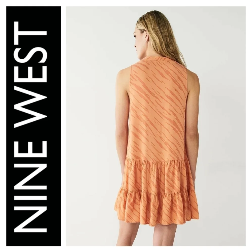 Nine West Orange Zebra Flouncy Button-Front Tiered Size XS.